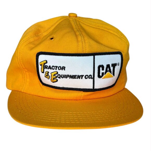 Vintage CAT Tractor & Equipment Co Trucker Hat Patch Snapback TONKIN Yellow NOS - Picture 1 of 13